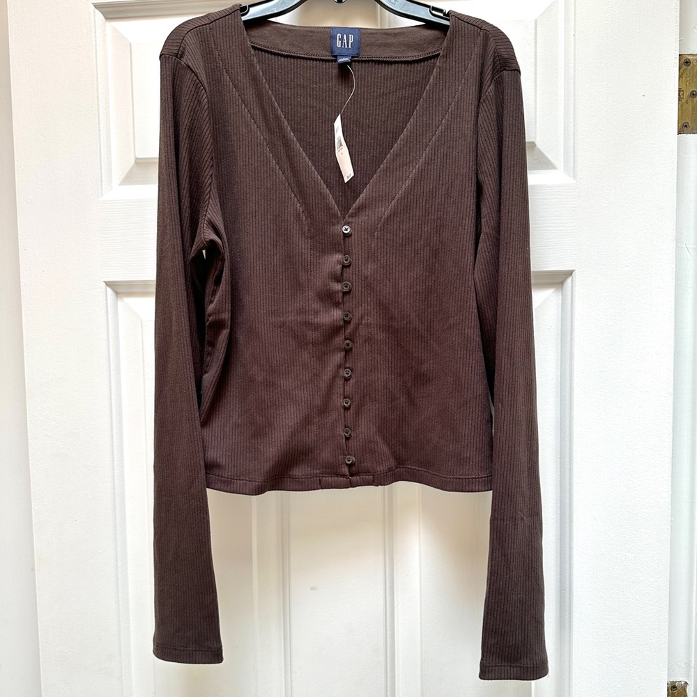 NWT GAP brown noir ribbed cardigan, size large.